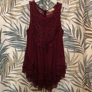 Maroon, soft, flowy nylon sleeveless top